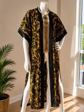 Stylish Black and Gold Marble Kimono Robe - Handmade